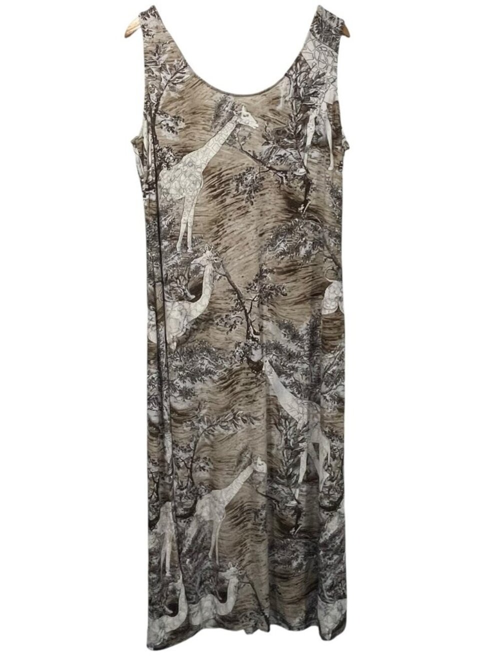 Glamour Womens 16W Pull On Sleeveless Maxi Dress Giraffe Safari Print Brown